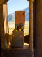 Cam Şişe Seti (2'li) Deri Kılıflı Yağdanlık Kamp Piknik Mangal