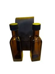 Cam Şişe Seti (2'li) Deri Kılıflı Yağdanlık Kamp Piknik Mangal