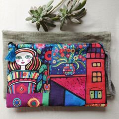 Renkli Desenli Kumaş Kadın Clutch Çanta