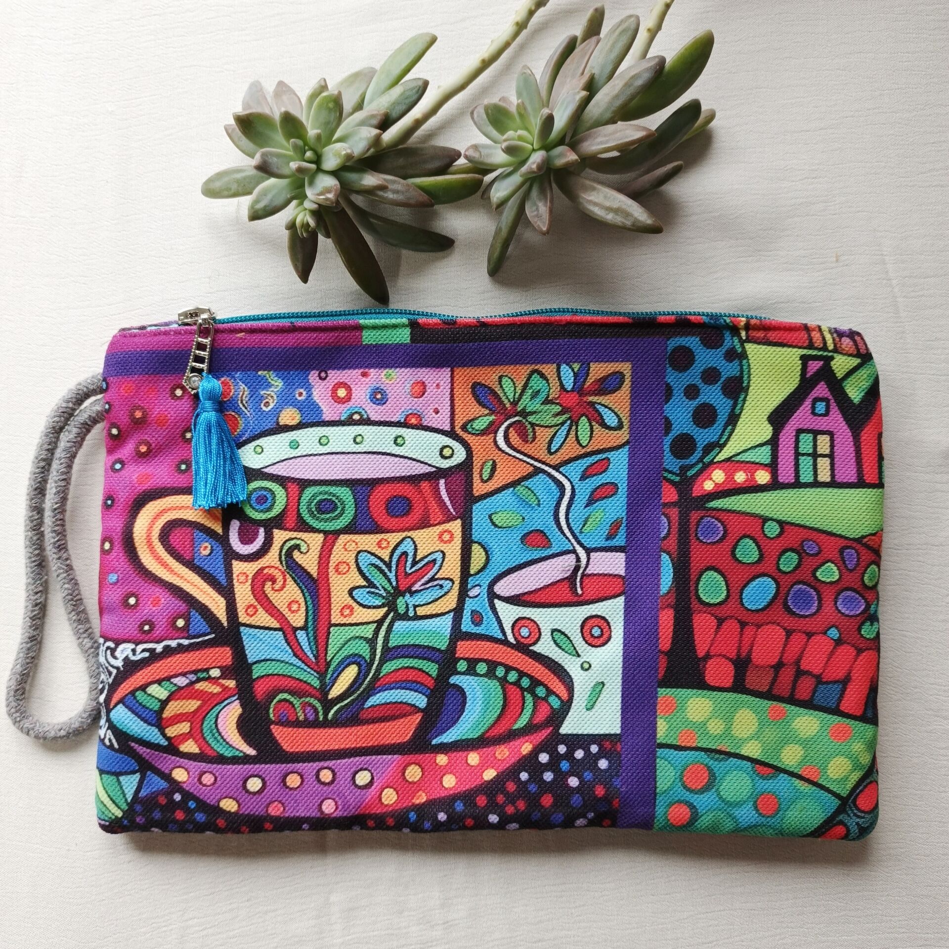 Renkli Desenli Kumaş Kadın Clutch Çanta