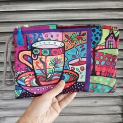 Renkli Desenli Kumaş Kadın Clutch Çanta