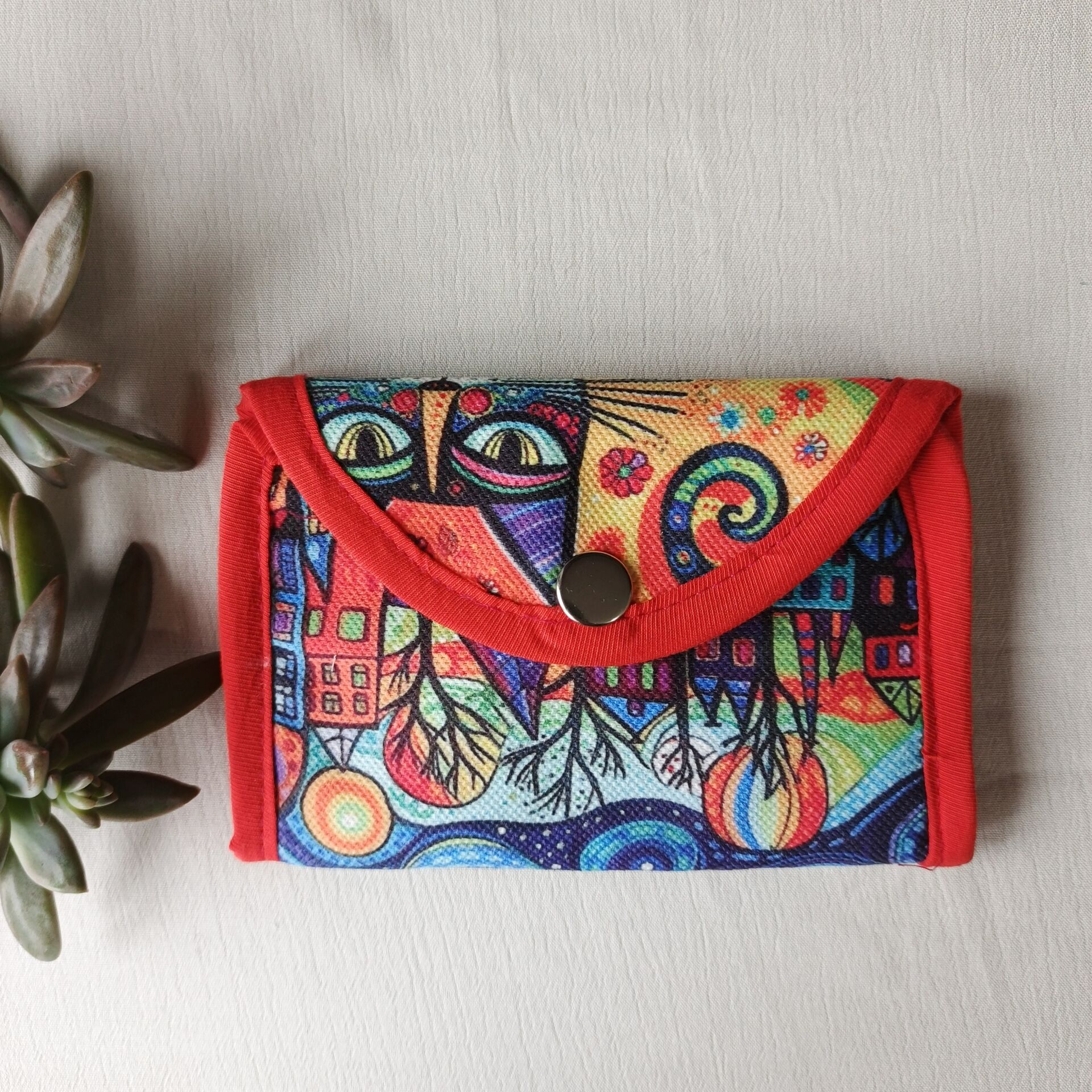Renkli Desenli El Yapımı Kumaş Cüzdan