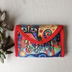 Renkli Desenli El Yapımı Kumaş Cüzdan