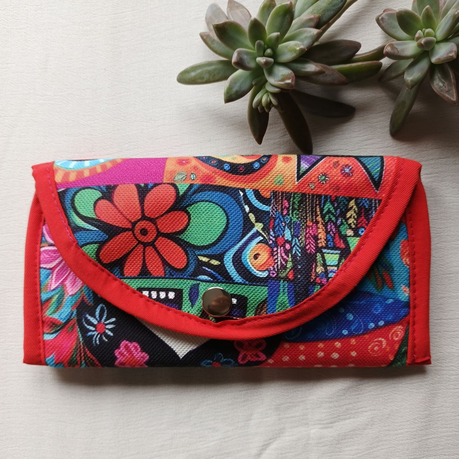 Renkli Desenli El yapımı Büyük Boy Kadın Cüzdan