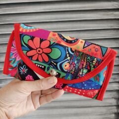 Renkli Desenli El yapımı Büyük Boy Kadın Cüzdan