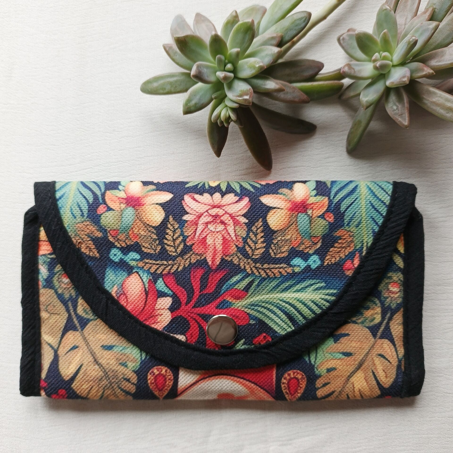 Frida Kahlo El yapımı Büyük Boy Kadın Kumaş Cüzdan